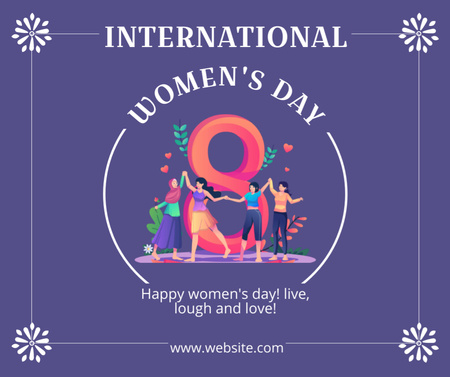 International Women's Day Announcement with Happy Women Facebook Design Template
