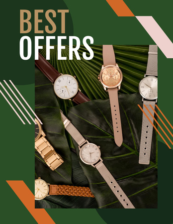 Exclusive Hand Watches Promotion on Green Leaves Flyer 8.5x11in Design Template