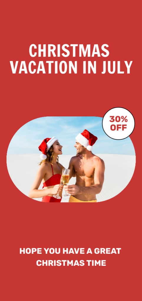 Christmas Holiday in July with Young Couple on Seashore Flyer DIN Large Modelo de Design