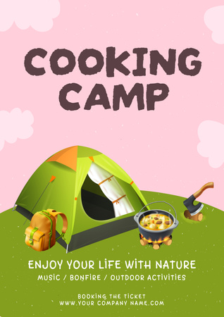 Outdoor Camp Announcement with Tent Poster A3 Tasarım Şablonu
