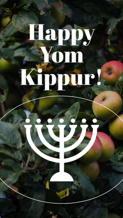 Designvorlage jom-kippur-gruß mit frischen äpfeln und menora für Instagram Story