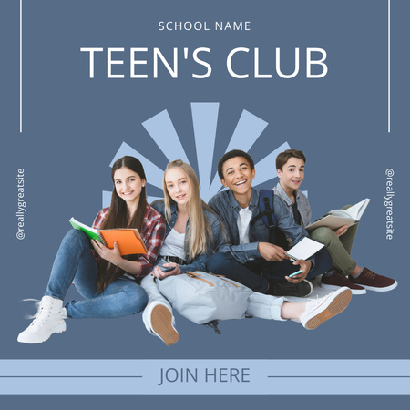 Clube escolar para adolescentes em azul Instagram Modelo de Design
