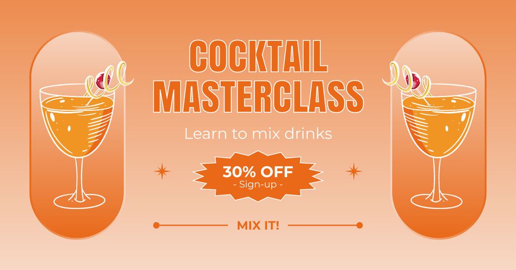 Designvorlage Cocktail Master Class with Drink Mixing Training für Facebook AD