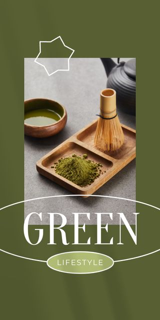 Green Lifestyle Concept with Tea in Cups Graphicデザインテンプレート
