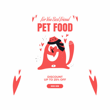 Pet Food Discount Deal With Cartoon Cat Instagram Design Template