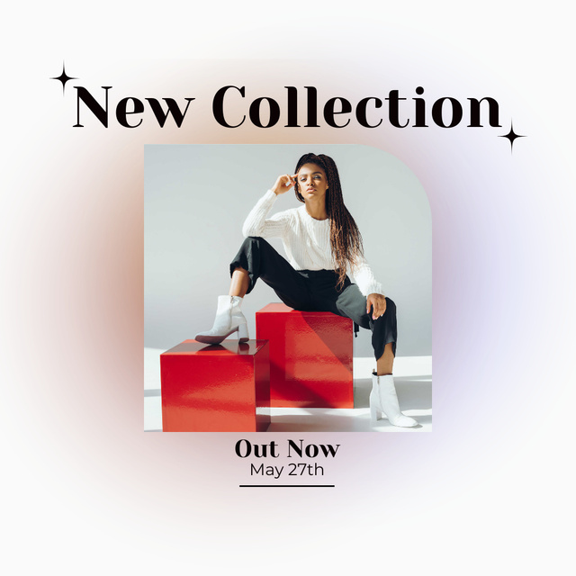 Designvorlage New Apparel Collection with Woman in Fashion Studio für Instagram