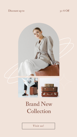 Young Woman in Stylish Clothes Sitting on a Suitcase Instagram Story Design Template