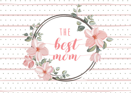 Поздравление с Днем матери в розовом цветочном круге Postcard 5x7in – шаблон для дизайна