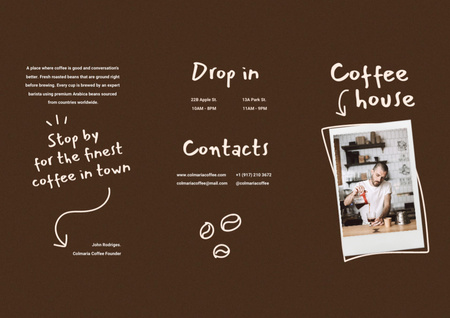 Coffee House Ad with Barista making Coffee Brochure Tasarım Şablonu