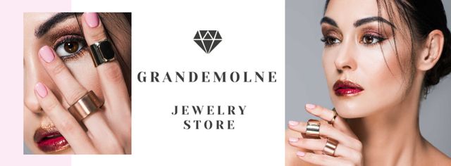 Plantilla de diseño de Jewelry Store Ad with Girl in Precious Rings Facebook cover 