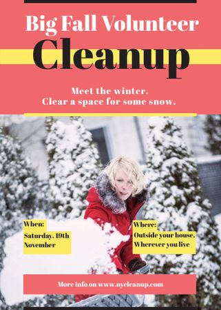Woman at Winter Volunteer clean up Invitation Design Template