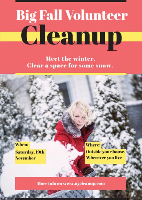 Designvorlage Woman at Winter Volunteer Clean Up für Invitation