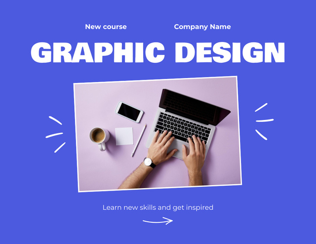 Platilla de diseño Graphic Design Course with Man using Laptop Flyer 8.5x11in Horizontal