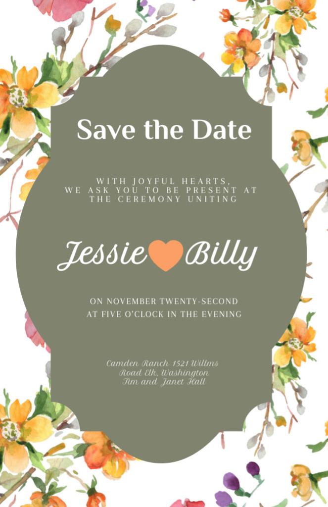 Plantilla de diseño de Wedding Announcement with Watercolor Flowers Invitation 5.5x8.5in 