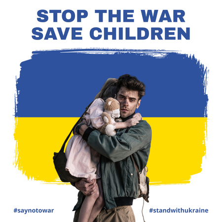Мужчина спасает девочку от войны в Украине Instagram – шаблон для дизайна