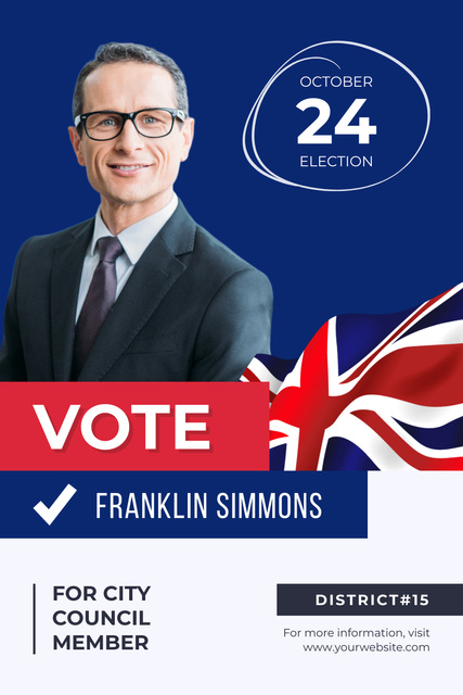 Election Announcement with Man and Flag Pinterest Design Template