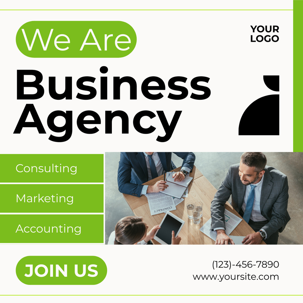 Offer of Consulting in Business Agency with People on Meeting LinkedIn post – шаблон для дизайну