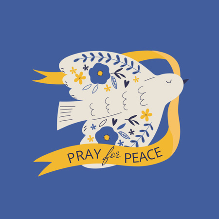 Pigeon with Phrase Pray for Peace in Ukraine Logo Tasarım Şablonu