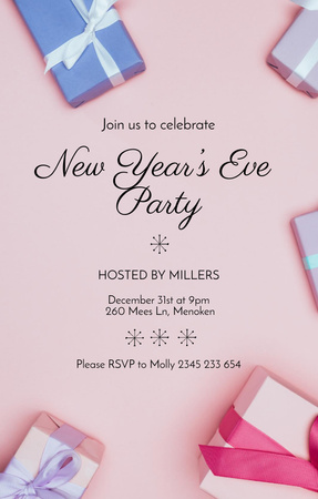 Designvorlage New Year's Party With Colorful Presents für Invitation 4.6x7.2in