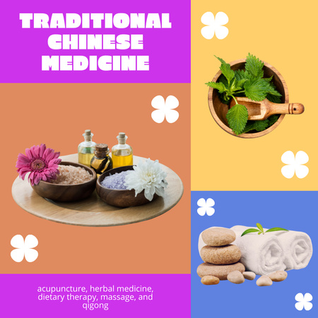 Designvorlage Traditionelle Chinesische Medizin mit verschiedenen Produkten und Behandlungen Angebot für Instagram AD