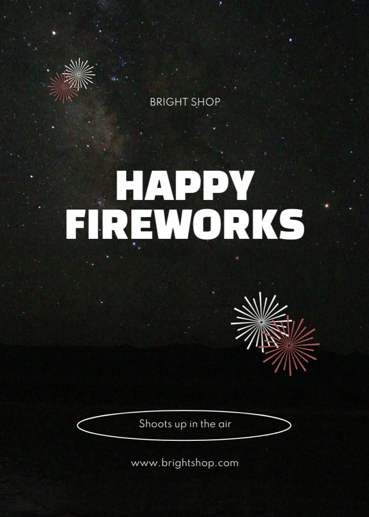 Ontwerpsjabloon van Postcard 5x7in Vertical van Celebration With Bright Fireworks Offer In Black