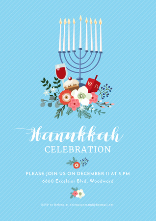 Hanukkah Celebration Invitation with Menorah Poster Design Template