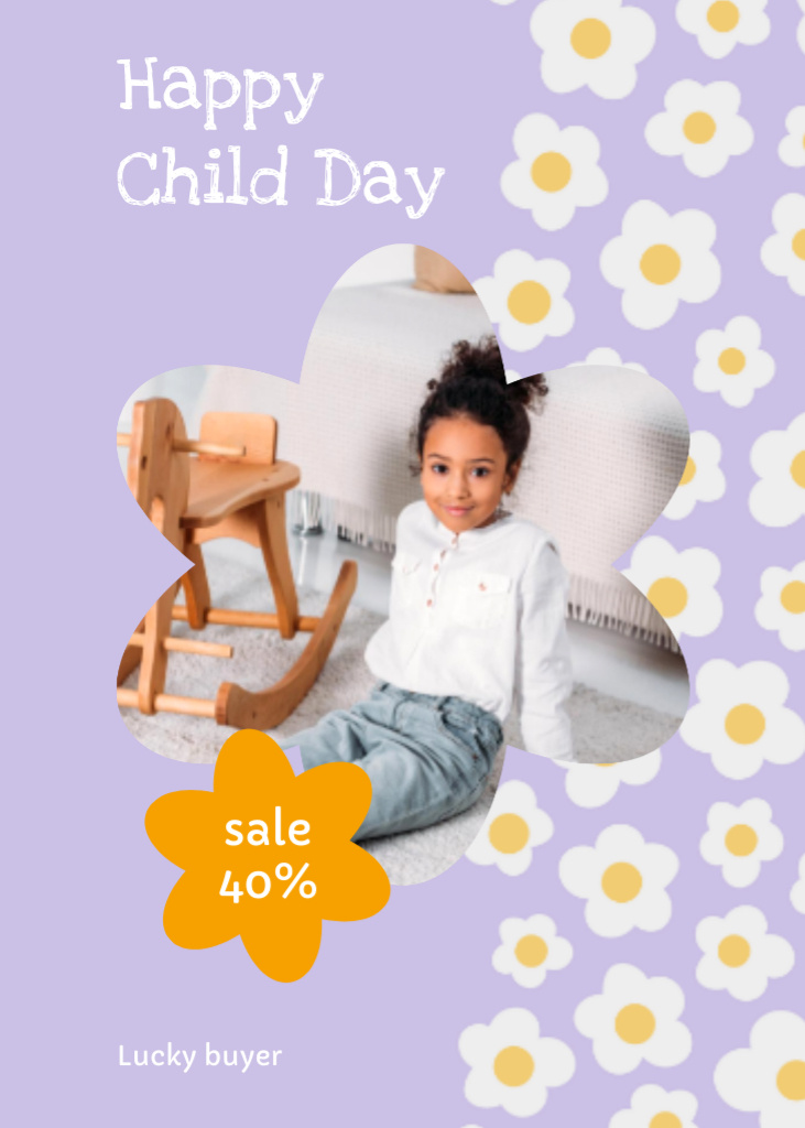 Children's Day Sale with Cute Little Girl Postcard 5x7in Vertical Design Template