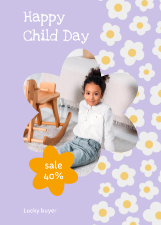 Children's Day Sale with Cute Girl Postcard 5x7in Vertical Design Template
