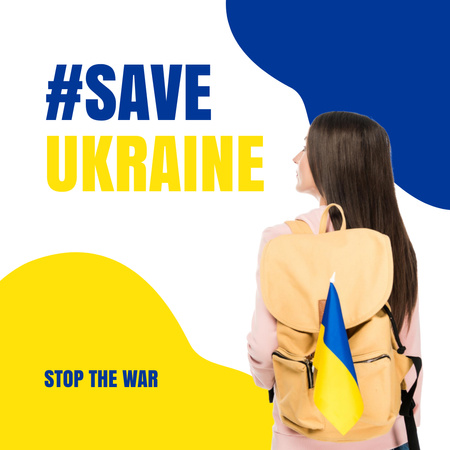 Young Woman with Backpack and Ukrainian Flag Instagram Design Template