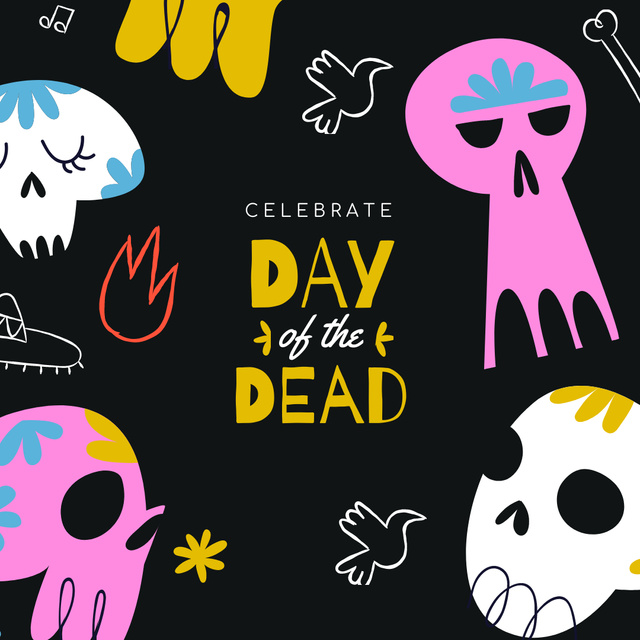 Day of Dead Celebration with Colorful Skulls Instagram Design Template