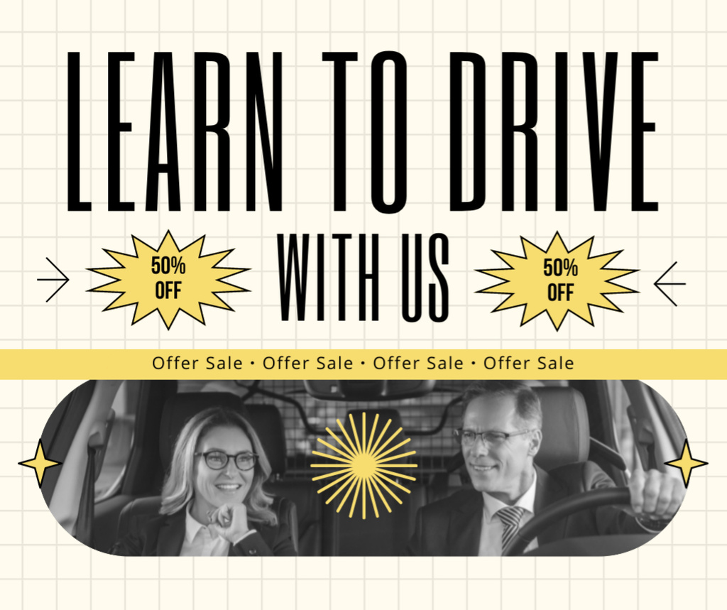 Learning To Drive At School With Discounts Offer Facebook Tasarım Şablonu