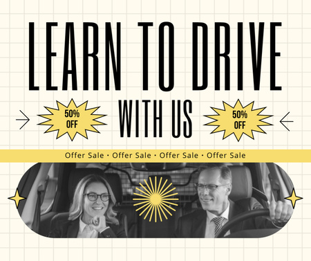 Learning To Drive At School With Discounts Offer Facebook Design Template