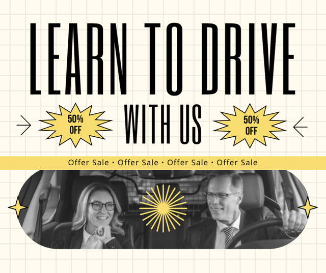Template di design Learning To Drive At School With Discounts Offer Facebook