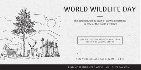 World Wildlife Day Event Announcement with Nature Drawing Twitter Design Template