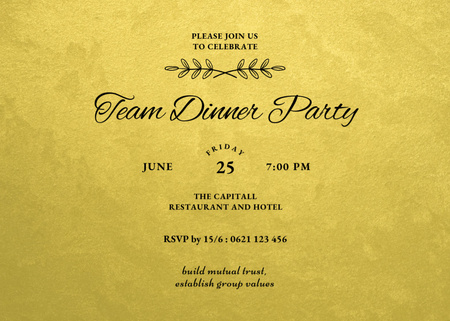 Corporate Dinner Announcement on Golden Invitation 5x7in Horizontal Design Template