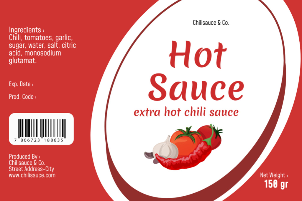 Designvorlage Hot Chili Sauce on Red für Label