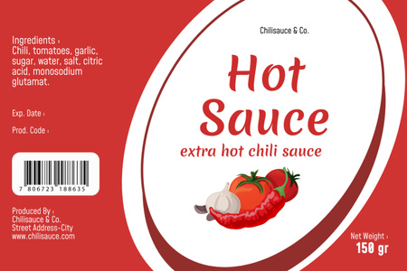 Modèle de visuel Sauce chili piquante sur rouge - Label