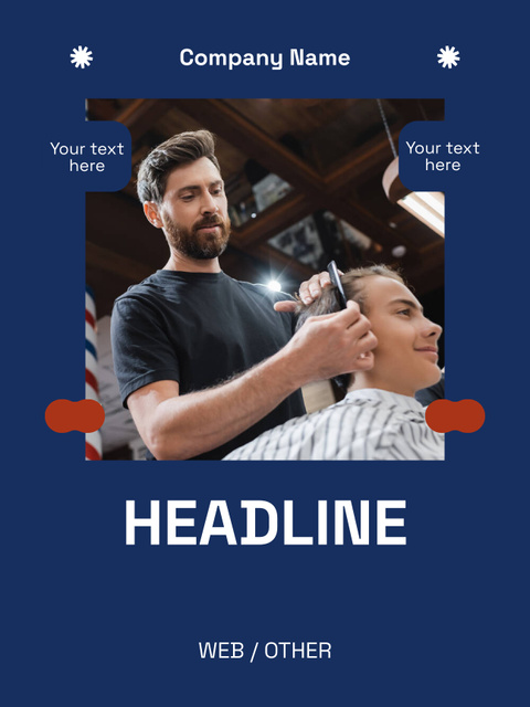 Illustration of Handsome Man for Barbershop Ad Poster USデザインテンプレート