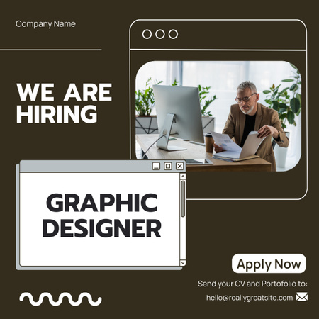 Designvorlage Älterer Mann in der Anzeige für die Einstellung eines Grafikdesigners für LinkedIn post