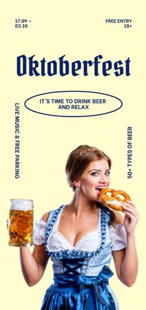 Oktoberfest Celebration Announcement with Woman holding Beer Flyer DIN Large Modelo de Design