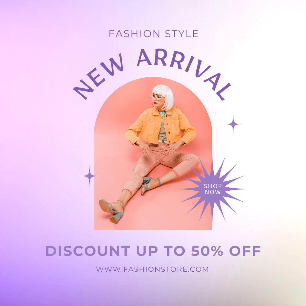 Fashion Ad with Girl in Bright Stylish Outfit Instagram Design Template