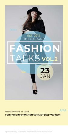 Fashion talks announcement with Stylish Woman Graphic tervezősablon
