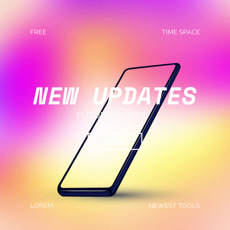 Novo anúncio de atualizações com telefone moderno em gradiente Animated Post Modelo de Design