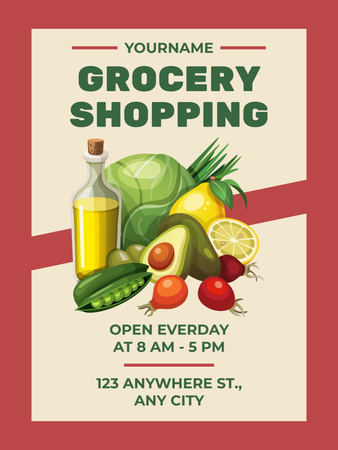 Shopping In Grocery Everyday With Illustration Poster USデザインテンプレート
