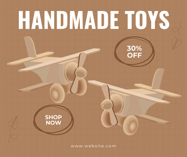 Discount Announcement on Handmade Toys on Beige Facebook Modelo de Design