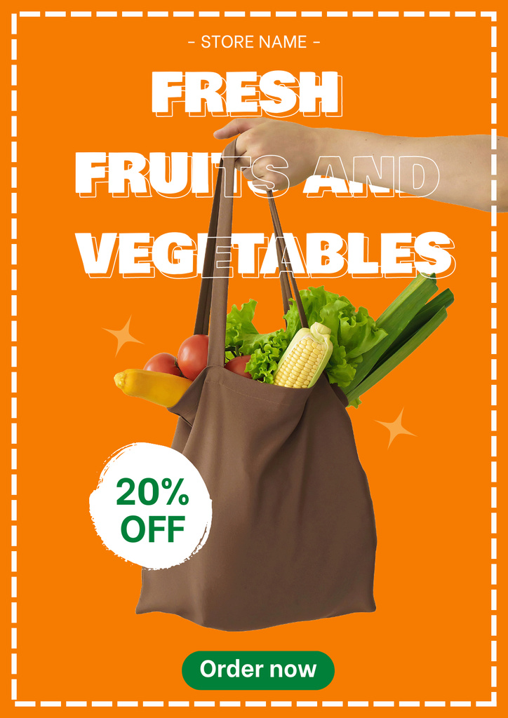 Grocery Store Promo with Bag of Fresh Vegetables Poster Tasarım Şablonu