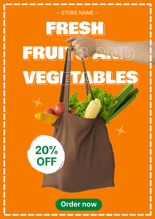 Designvorlage Lebensmittelgeschäft Promo mit Beutel mit frischem Gemüse für Poster