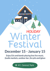 Winter Festival Announcement with Cute Decorated House