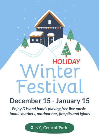 Winter Festival Announcement with Cute Decorated House Flayer Design Template