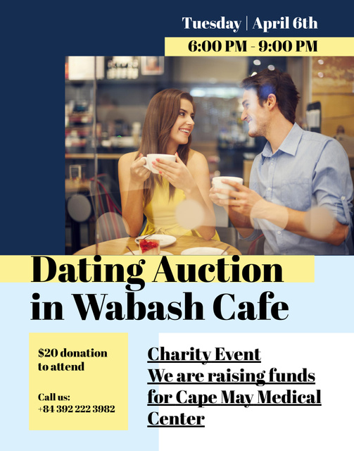 Romantic Dating Auction with Couple in Cafe Poster 22x28in Design Template
